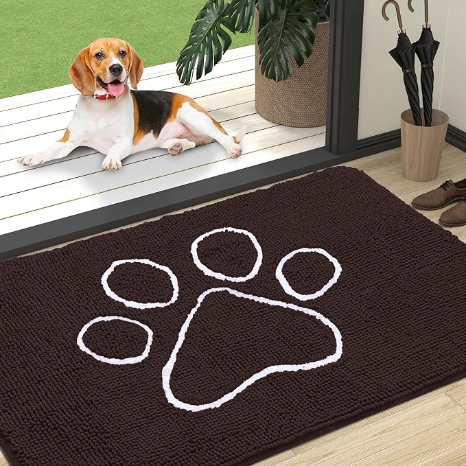 OLANLY Dog Door Mat for Muddy Paws 47x32, Paw Print Design Chenille Mud Mat | by OLANLY