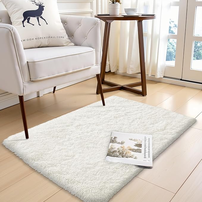 OLANLY 3x3 Machine Washable Small Bedside Rug, Soft Fluffy Shaggy Entryway - Image 7