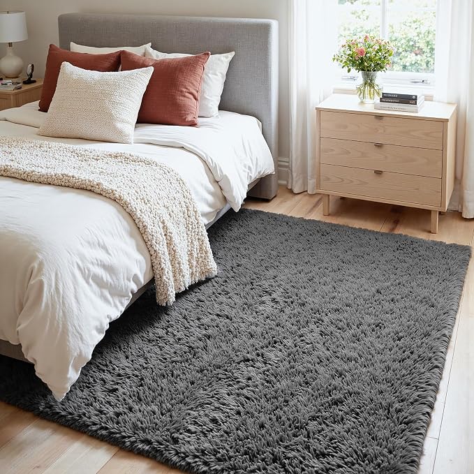 4x6 Fluffy Shag Area Rugs for Living Room Bedroom: Soft Plush Carpet Grey | - Image 3