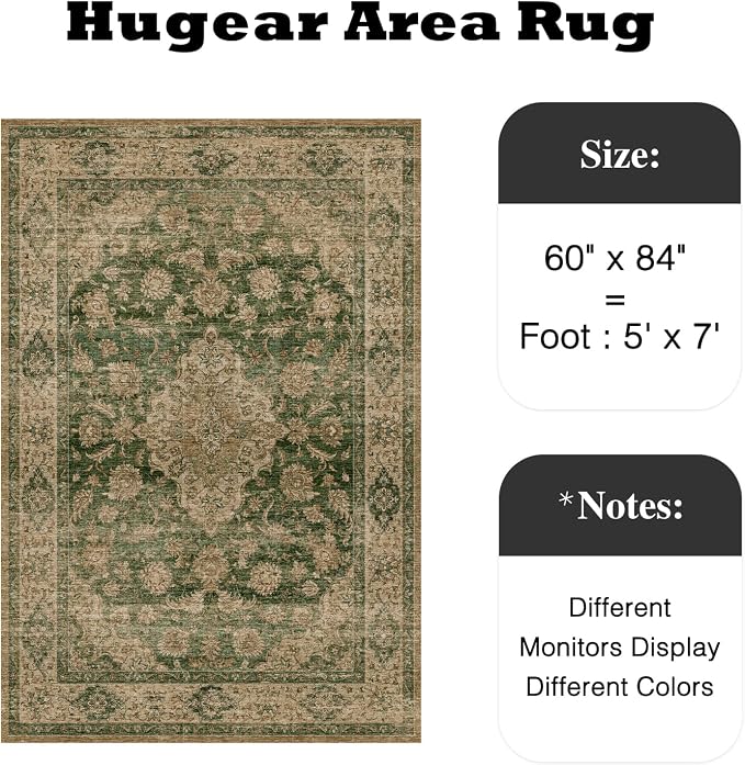 5x7 Green Retro Floral Washable Area Rug - Image 2