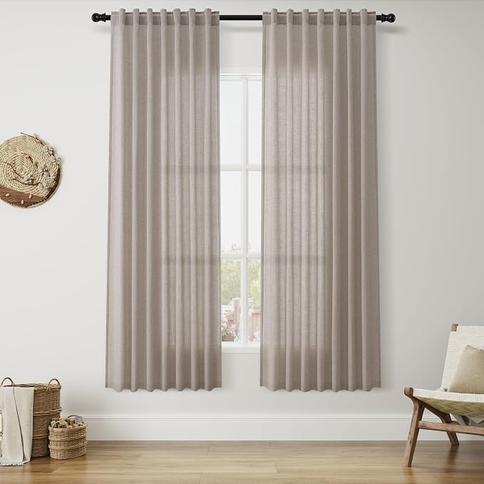 Stone Beige Linen Curtains for Living Room 72 Inches Long Luxury Light by Nanspring