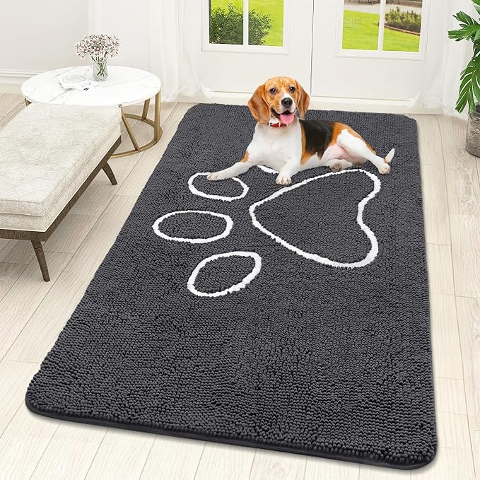 OLANLY Dog Door Mat for Muddy Paws 59x32, Paw Print Design Chenille Mud Mat | by OLANLY
