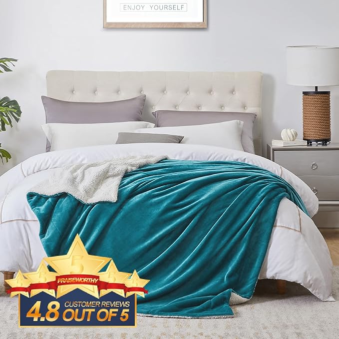 Walensee Sherpa Fleece Blanket (King Size 108”x90” Teal) Plush Throw Fuzzy Super Soft Reversible Microfiber Flannel Blankets for Couch, Bed, Sofa Ultra Luxurious Warm and Cozy for All Seasons