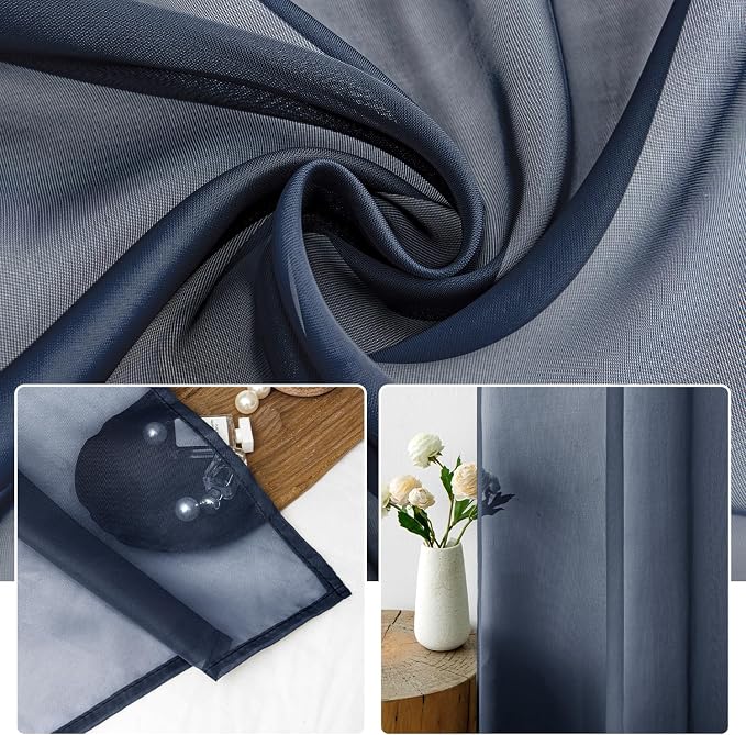 MIULEE 2 Panels Navy Blue Sheer Curtains 96 inches Long 54 X 96 Inches | Window - Image 3