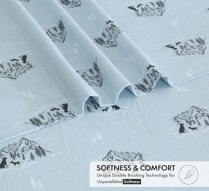 RUVANTI Flannel Sheets California King Size - 100% Cotton Brushed Cal King Bed Sheets Set - Deep Pockets 14 Inches - All Seasons Breathable & Extra Soft - Warm & Cozy, 4 Piece, Soul Dog