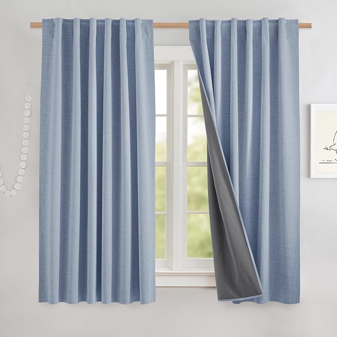 NICETOWN Short 100% Blackout Curtains 63" Long, Burlap Linen Drapes by NICETOWN
