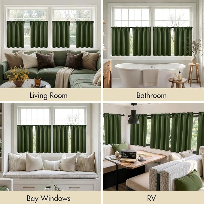 MIULEE 4-Panel 36 Inch Blackout Kitchen Tier Curtains Over Sink Olive Green | - Image 6
