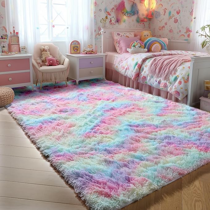 Rainbow Rugs 6x9, Large Fluffy Soft Carpet, Plush Shaggy Rugs - Image 4