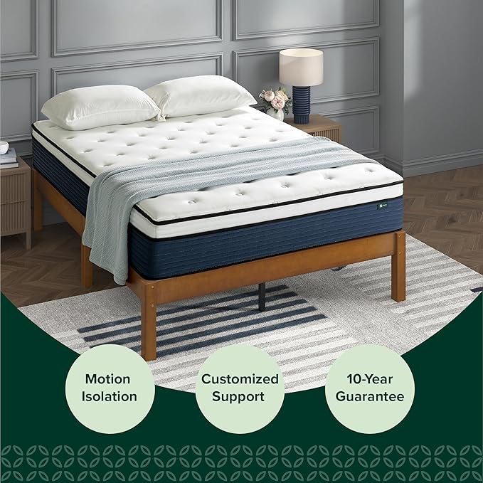 ZINUS 12 Inch Comfort Support Hybrid Mattress [New Version], King, Fiberglass Free, Medium Plush, Motion Isolation, Certified Safe Foams & Fabric, Mattress in A Box