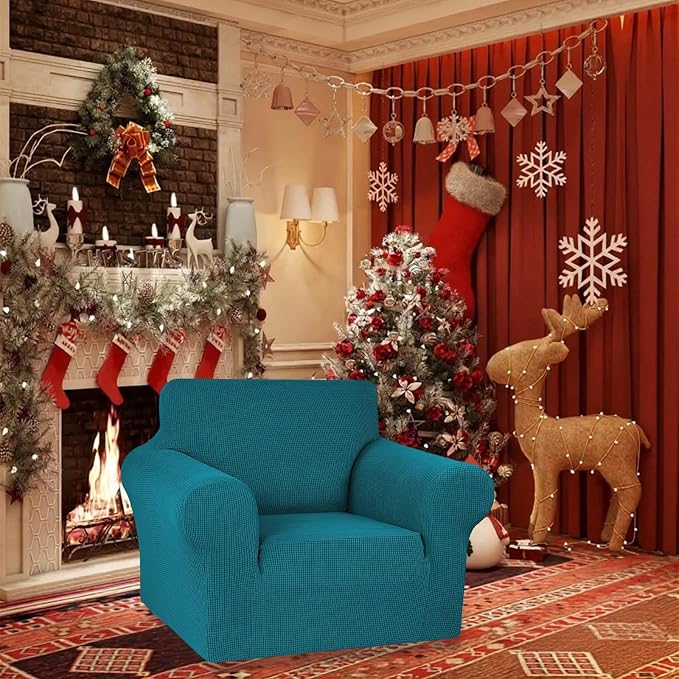 Stretch Chair Sofa Slipcover, Single Couch Cover, Peacock Blue | 1-Piece - Image 2