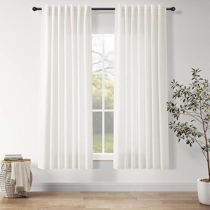 Neutral Linen Curtains 63 Inch Length by Nanspring
