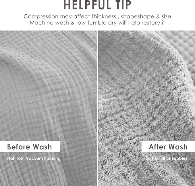 EMME Muslin Blankets for Adults Grey Small Blanket 40" x 50" | Throw Blanket - Image 8