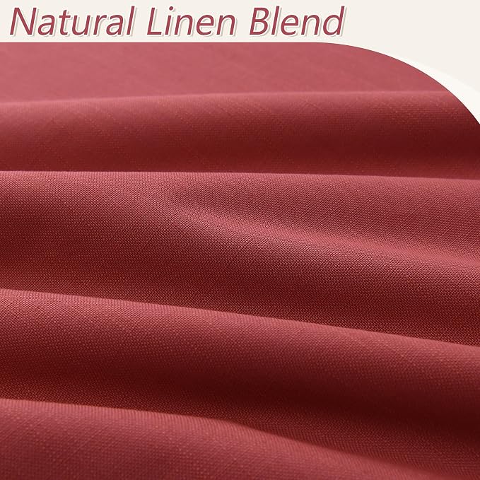 Red 100% Blackout Linen Curtains 102 Inch Length 2 Panels Set - Image 4