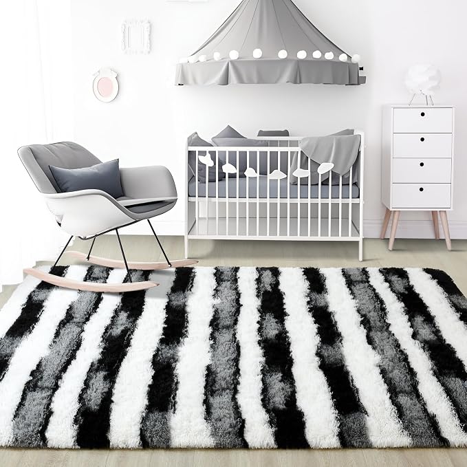 6x9 Large Black and White Fluffy Area Rug Non-Slip - Image 7