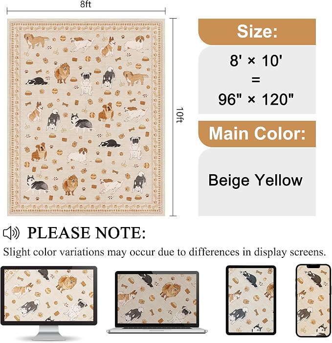 DUKINO 8x10 Area Rug, Washable Dog Rugs - Image 2