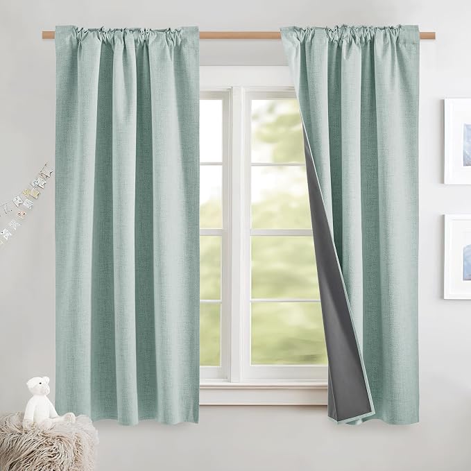 NICETOWN Seafoam Green Thick Linen Blend 100% Blackout Curtains by NICETOWN