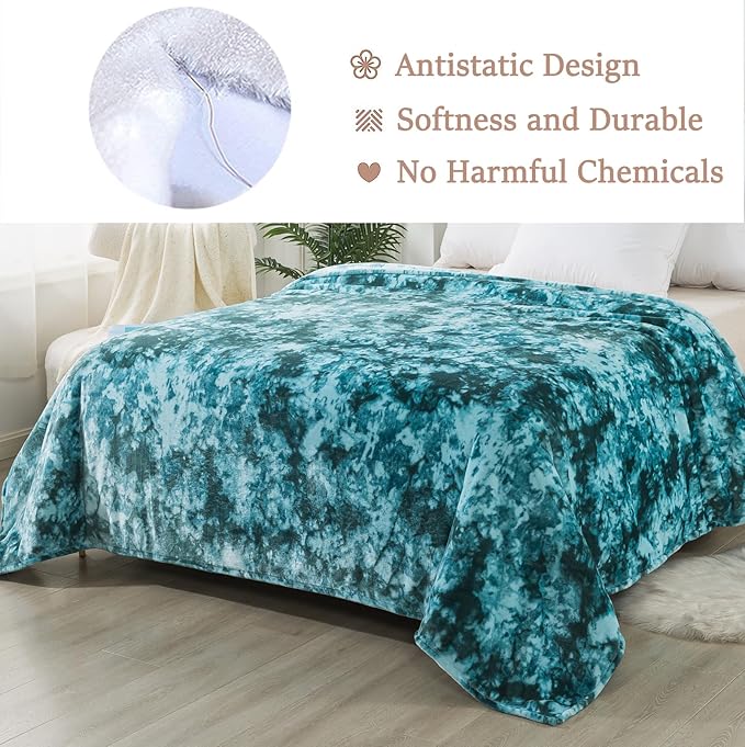 Fuzzy Throw Blanket Travel Size - Teal, Soft and Comfy, Plush and Furry Faux Fur, Reversible Throw Blankets for Sofa and Bed, 50x60 Inches,Teal