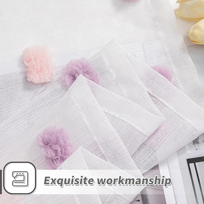 MYSKY HOME Living Room Curtains for Window Rainbow Pom Pom Curtains 120 Inch Length Long for Bedroom Set of 2 Semi White Sheer Curtains Parties Farmhouse Rod Pocket Boho Backdrops 37" x 120"