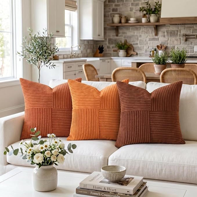Fancy Homi 2 Packs Orange Fall Decorative Throw Pillow Covers 16x16 Inch - Image 2
