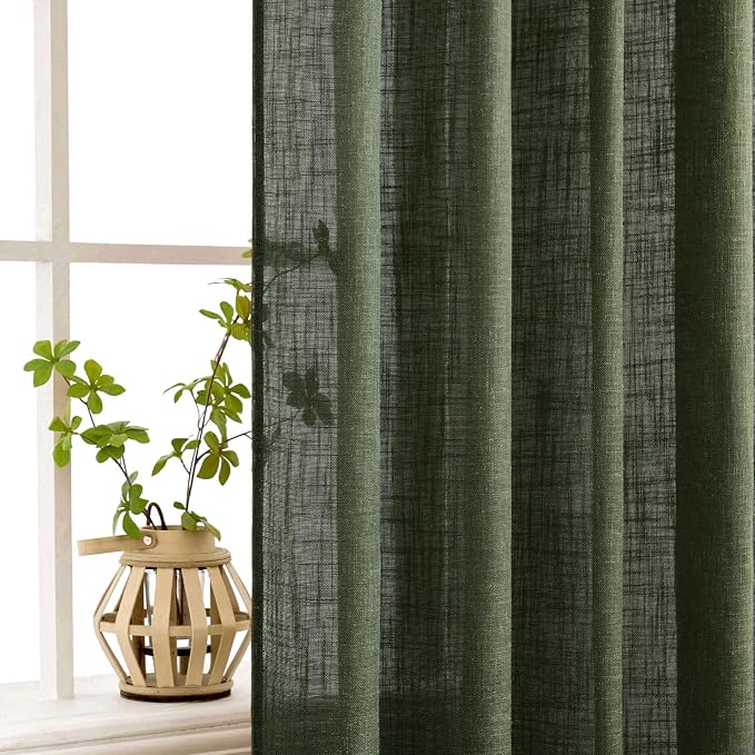 MIULEE Olive Green Linen Curtains 52x63 Inch Length 2 Panels - Image 5