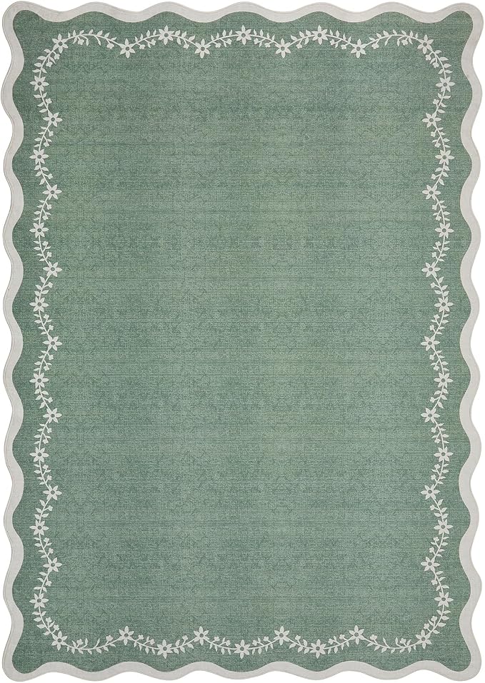 GarveeHome Scalloped Entryway Rug 2x3 Sage Green Washable Front Door Rug | - Image 7