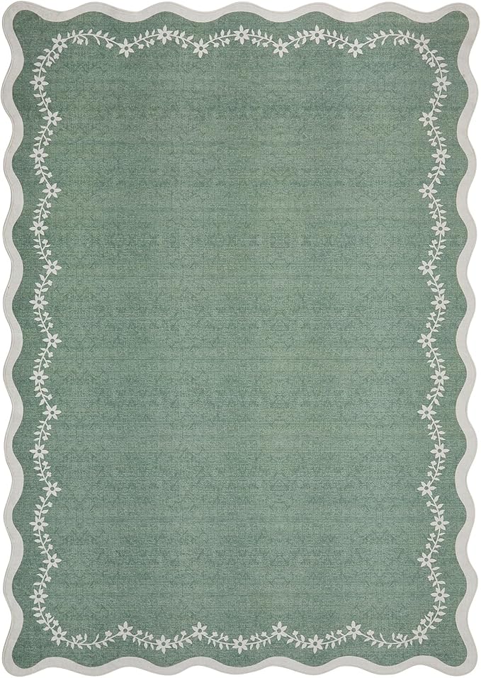 GarveeHome Scalloped Area Rugs 8x10 Large Sage Green Washable Living Room | - Image 8