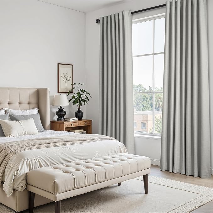 Grey Linen Blackout Curtains 95 Inch Long 2 Panels Back Tab Thermal Insulated - Image 5