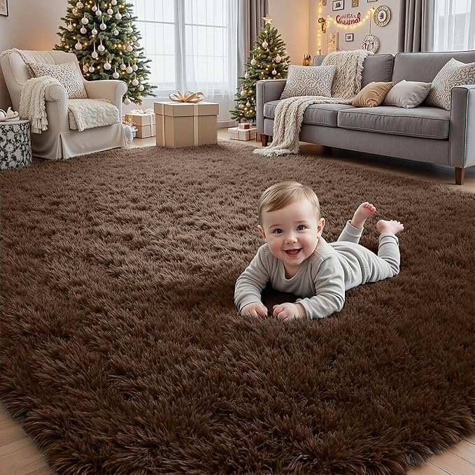 6x9 Fluffy Shag Area Rugs for Living Room Bedroom: Soft Plush Carpet Brown | - Image 9
