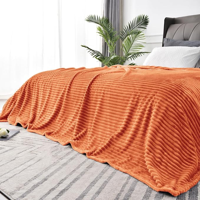 BEDELITE Ribbed Jacquard Burt Orange King Size Blanket by BEDELITE