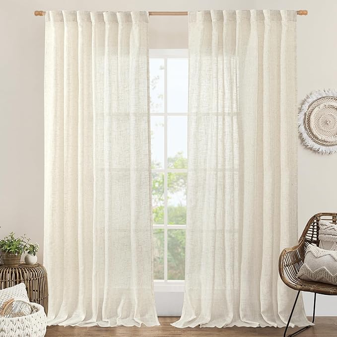 Extra Wide Linen Curtains for Bedroom Living Room 60 x 84 Inch | Natural Cream by LAMIT