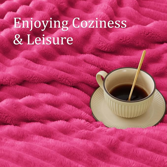 BEDELITE Striped Fleece Throw Blanket, Hot Pink, Soft Cozy, Lightweight Warm - Image 5