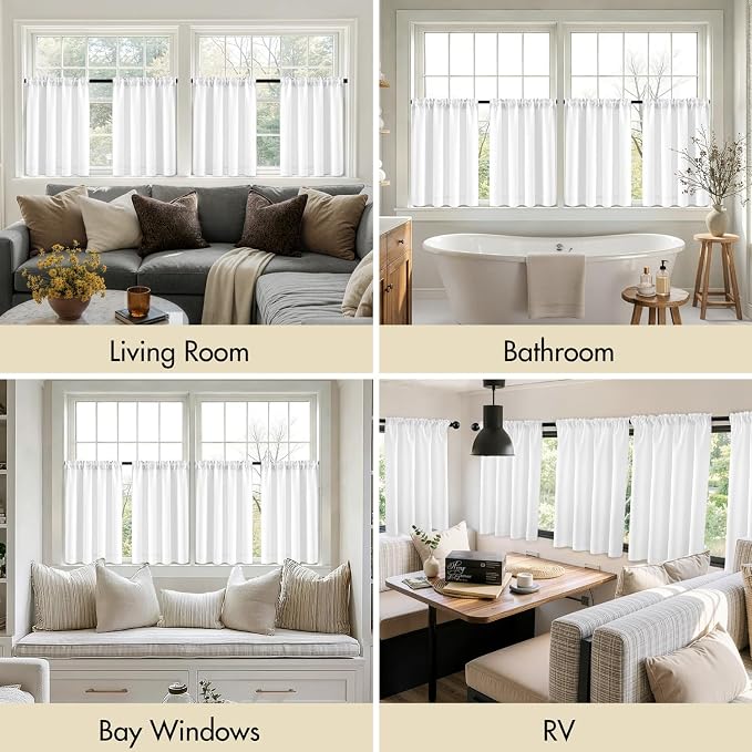MIULEE Set of 4 Pure White 45 Inch Short Blackout Kitchen Window Curtains | - Image 6
