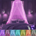 Obrecis Pink Bed Canopy for Girls, Bedroom Decor Princess Canopy Bed Curtain with Lights, 100 LED Star Fairy String Lights Hanging Dome Bed Tent with Remote for Twin to King Size Bed