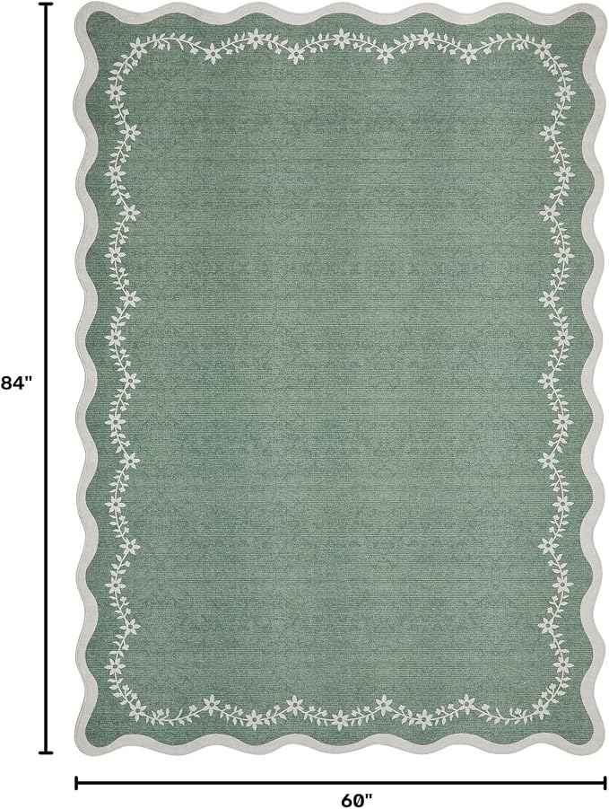 GarveeHome 5x7 Scalloped Area Rug Sage Green Washable Living Room Rug | Soft - Image 2