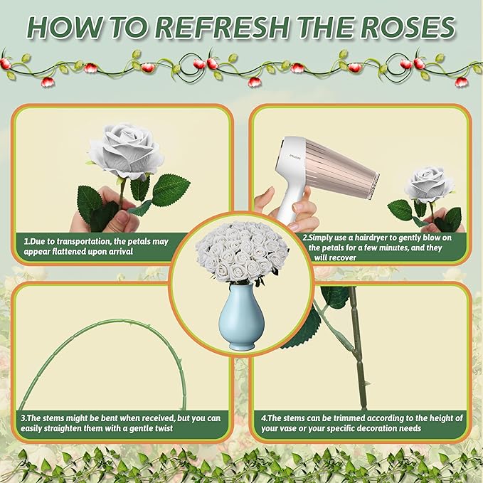 30 PCS Fake White Roses, Artificial White Flowers Bulk Realistic Silk Faux Roses with Stems for Wedding Decorations Table Centerpieces Bridal Bouquet DIY Floral Arrangement Event Party Home Decor