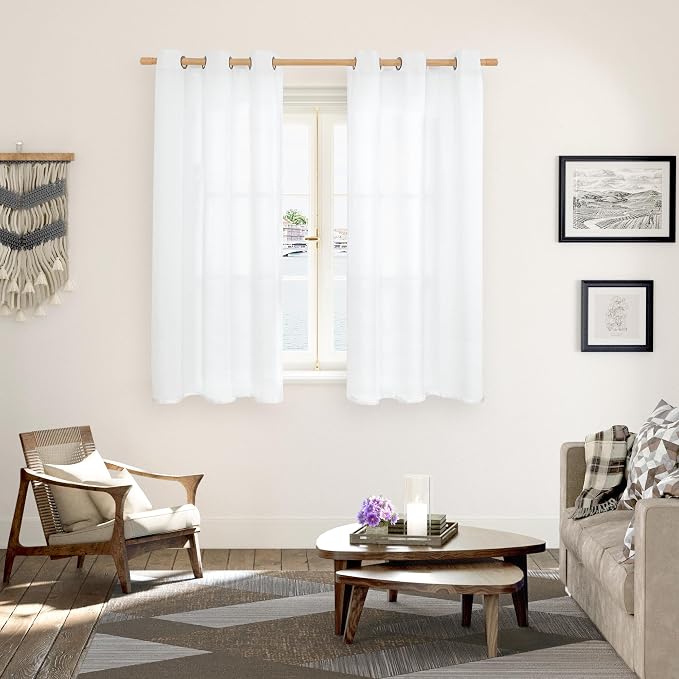 YoungsTex Linen White Semi Sheer Curtains 54 Inch Length 2 Panels Grommet | - Image 8