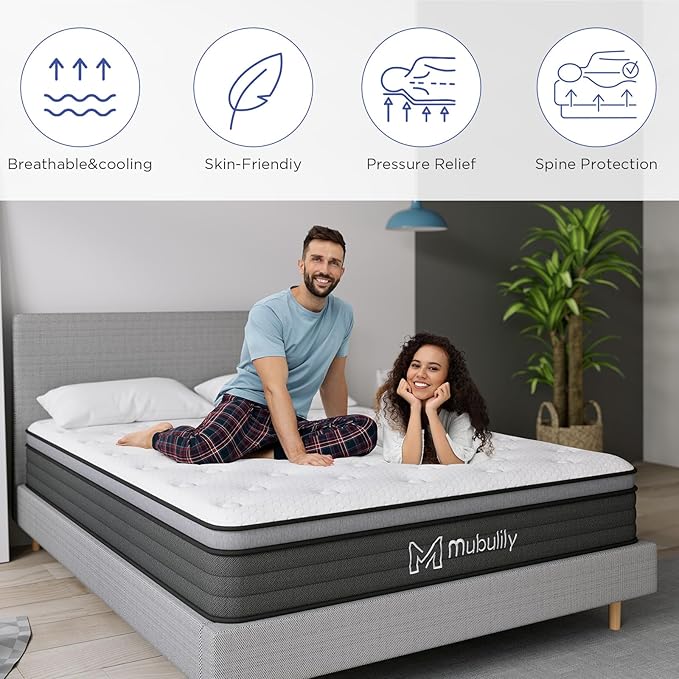Queen Mattress,10 Inch Hybrid Mattress in a Box with Gel Memory Foam Mattress,Individually Wrapped Pocket Coils Innerspring Mattress,Pressure Relief,Back Pain Relief,CertiPUR-US.