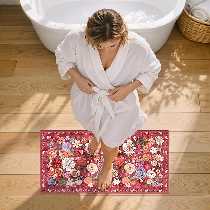 Red Floral Hallway Runner Rug 2x4 - Image 5