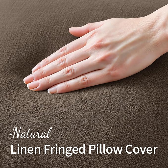 MIULEE Linen Fringe Decorative Fall Pillow Covers Chocolate Brown 26x26 | Set - Image 2