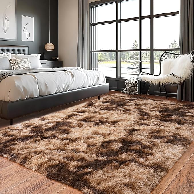 Large Rug for Living Room 6x9, Modern Shag Area Rug, Tie-dyed Coffee | Soft - Image 6