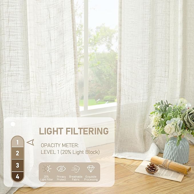 Cream Ivory Linen Curtains 95 Inches Long 2 Panels Set - Image 4