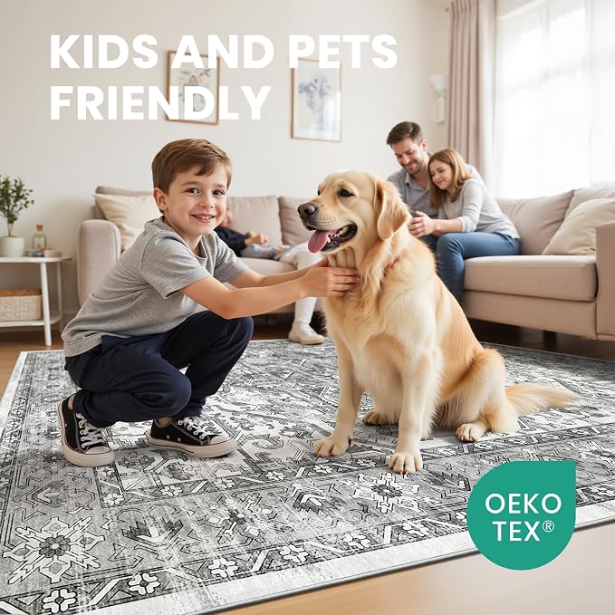 8x10 Area Rugs for Living Room, Non-Slip Backing Washable Rugs, Vintage Large - Image 7