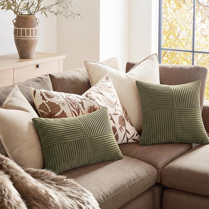 Fancy Homi 2 Packs Olive Green Samll Decorative Throw Pillow Covers 12x12 Inch - Image 5