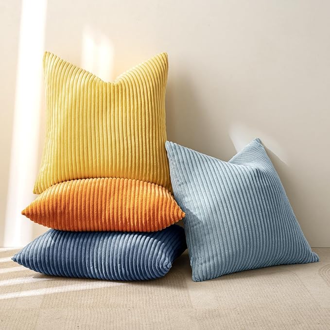 MIULEE Soft Corduroy Decorative Throw Pillow Covers Blue-Orange 20x20 | Set of 4 - Image 4