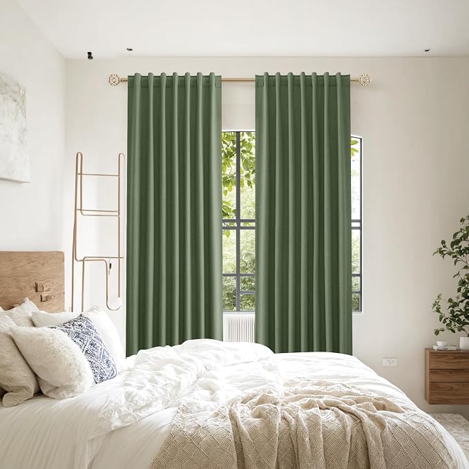 Olive Green 100% Blackout Curtains 63 Inch Length 2 Panels Set - Image 8