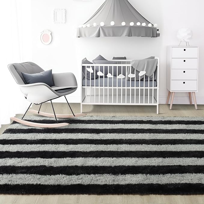 6x9 Large Black and Grey Fluffy Area Rug Non-Slip - Image 7