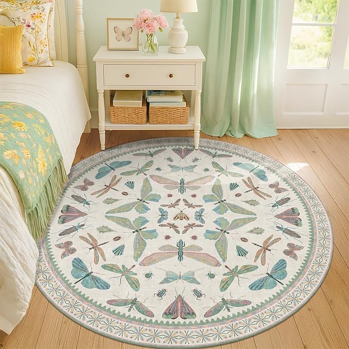 Green and Blue Insect 6ft Round Soft Rugs - Image 3
