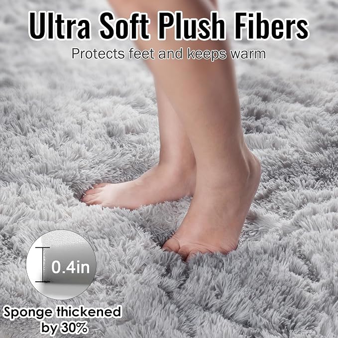 Light Grey Shaggy Abstract Area Rug 6x9 Feet, Plush Fluffy Rugs - Image 2