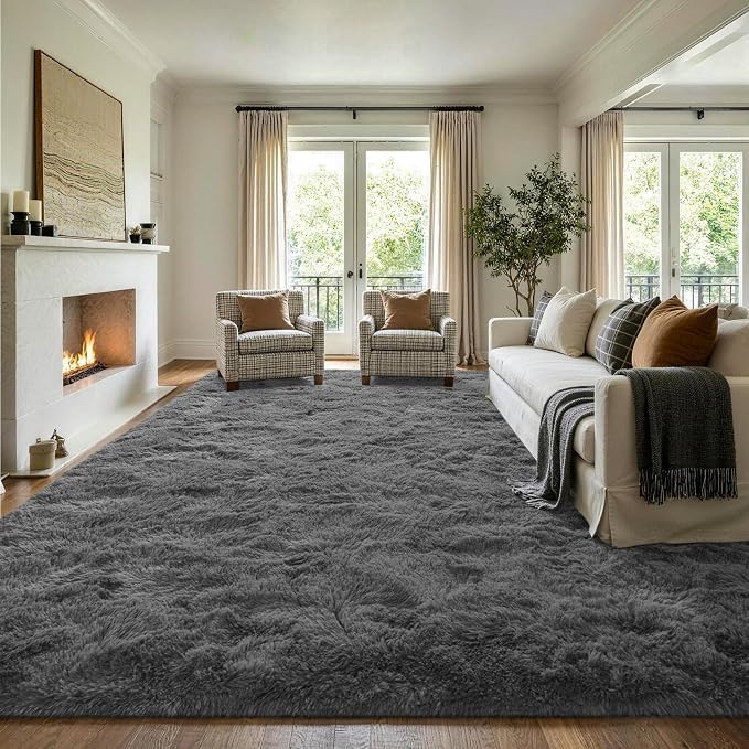8x10 Extra Large Dark Grey Fluffy Area Rug Non-Slip - Image 3