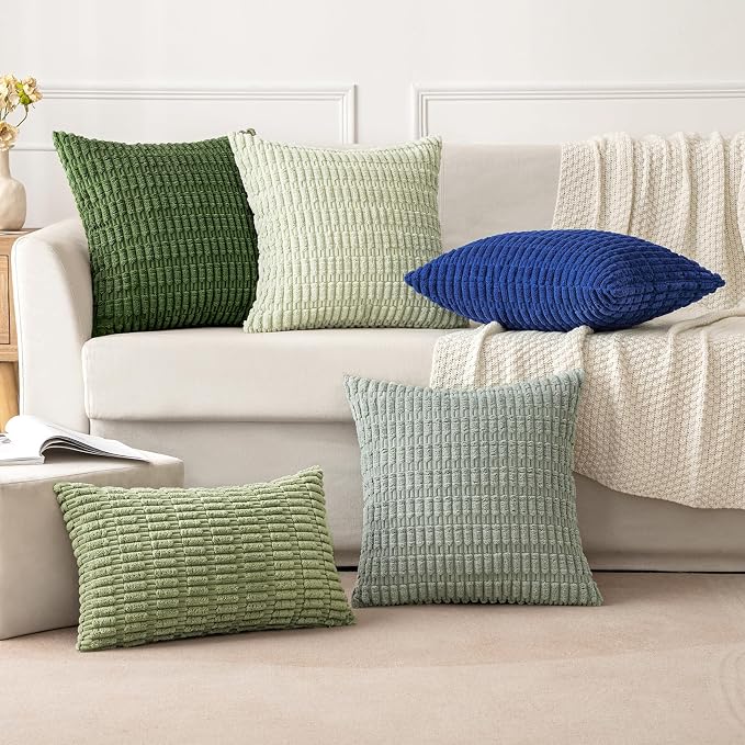 MIULEE Corduroy Decorative Throw Pillow Covers 18x18 Moss Green Pack of 2 | - Image 5